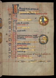 Ms 322 f.6r, Novembre, un homme abattant un cochon, illustration du 